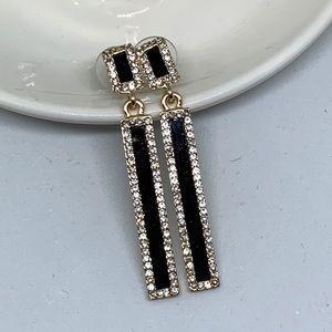 Crystal rhinestone Gold Black Bar Drop Earrings